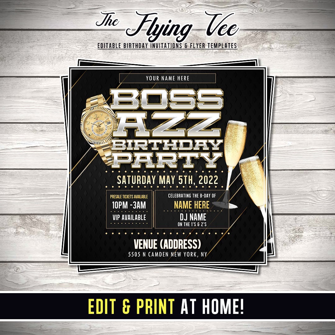 Boss Azz Birthday Party Flyer Editable Template