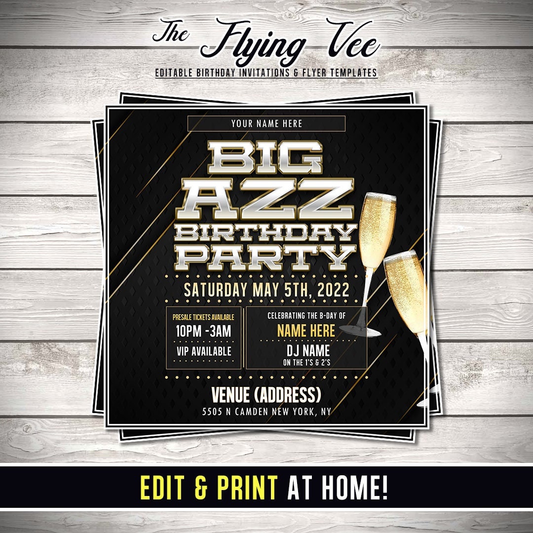 Big Azz Birthday Party Invitation - Editable Template (Corjl Design)