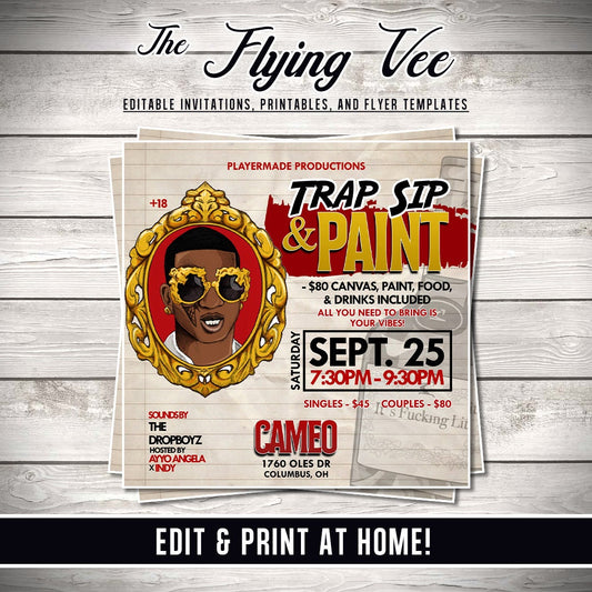 Trap Sip & Paint Party Flyer Editable Template