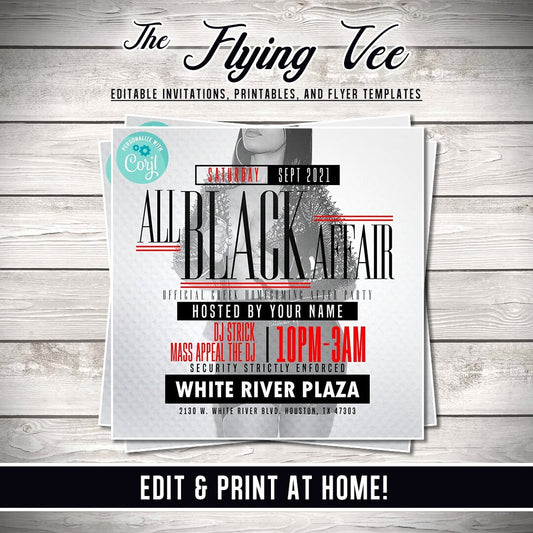 All Black Affair Party Flyer  Editable Template