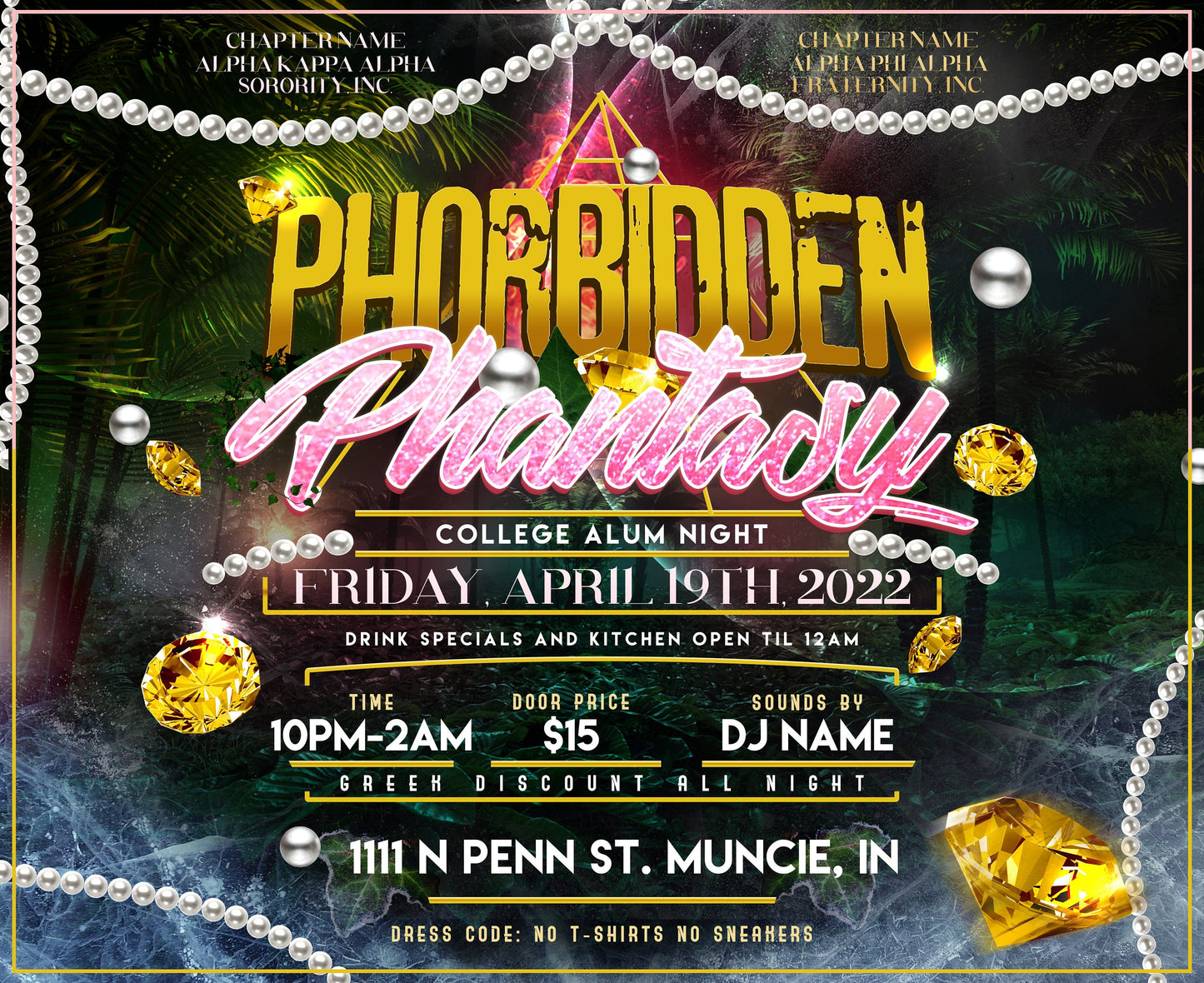 Forbidden Fantasy Greek Party Flyer Editable Template