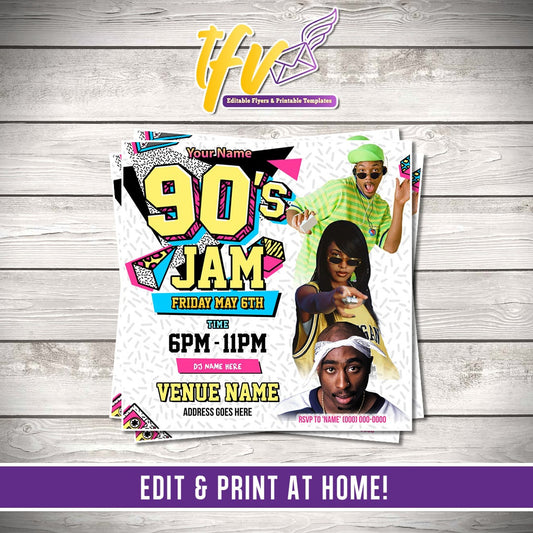 90's Music Jam Party Invitation – Editable Corjl Template