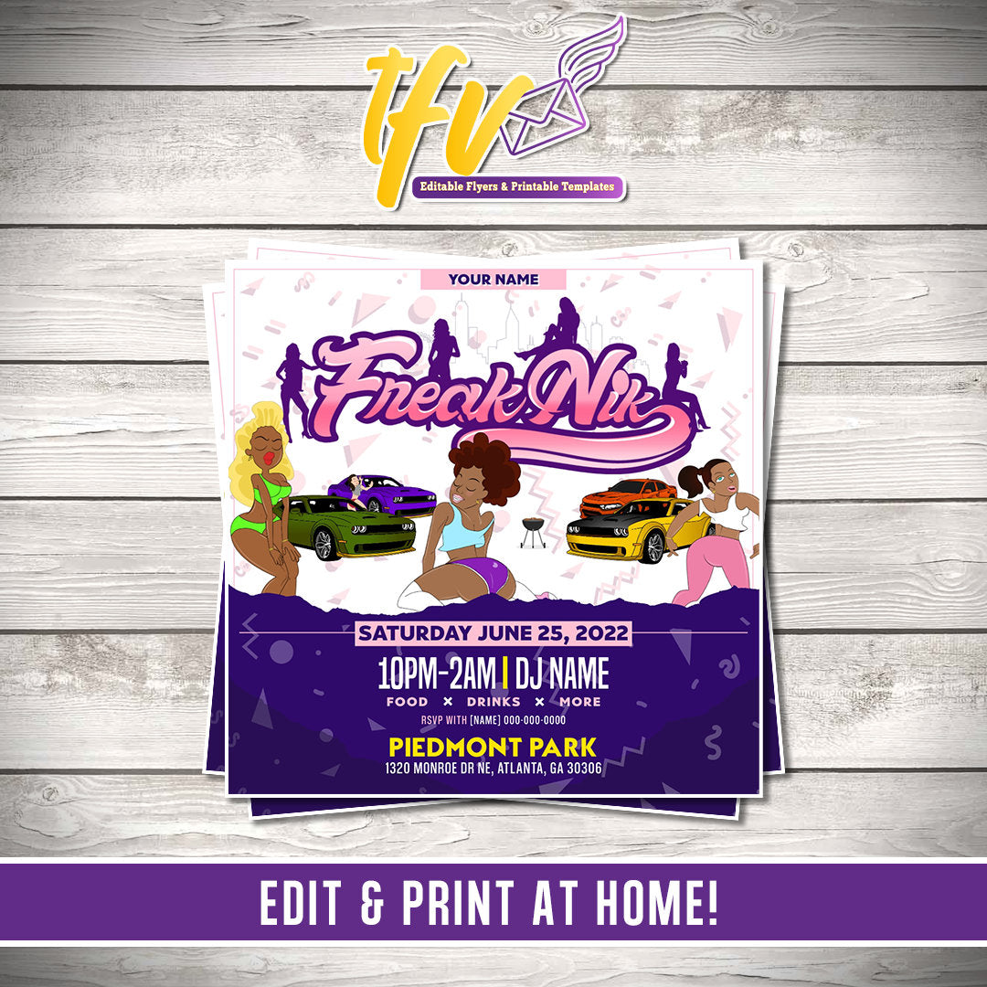 Freaknik Party Flyer (Purple) Editable Template