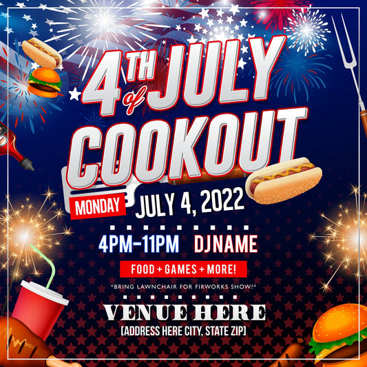 4th of July Cookout Party Flyer Editable Template