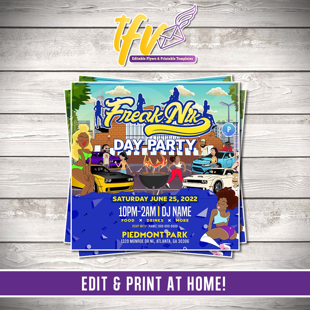 Freaknik Day Party Flyer with Blue Theme - Customizable Digital Invitation Template