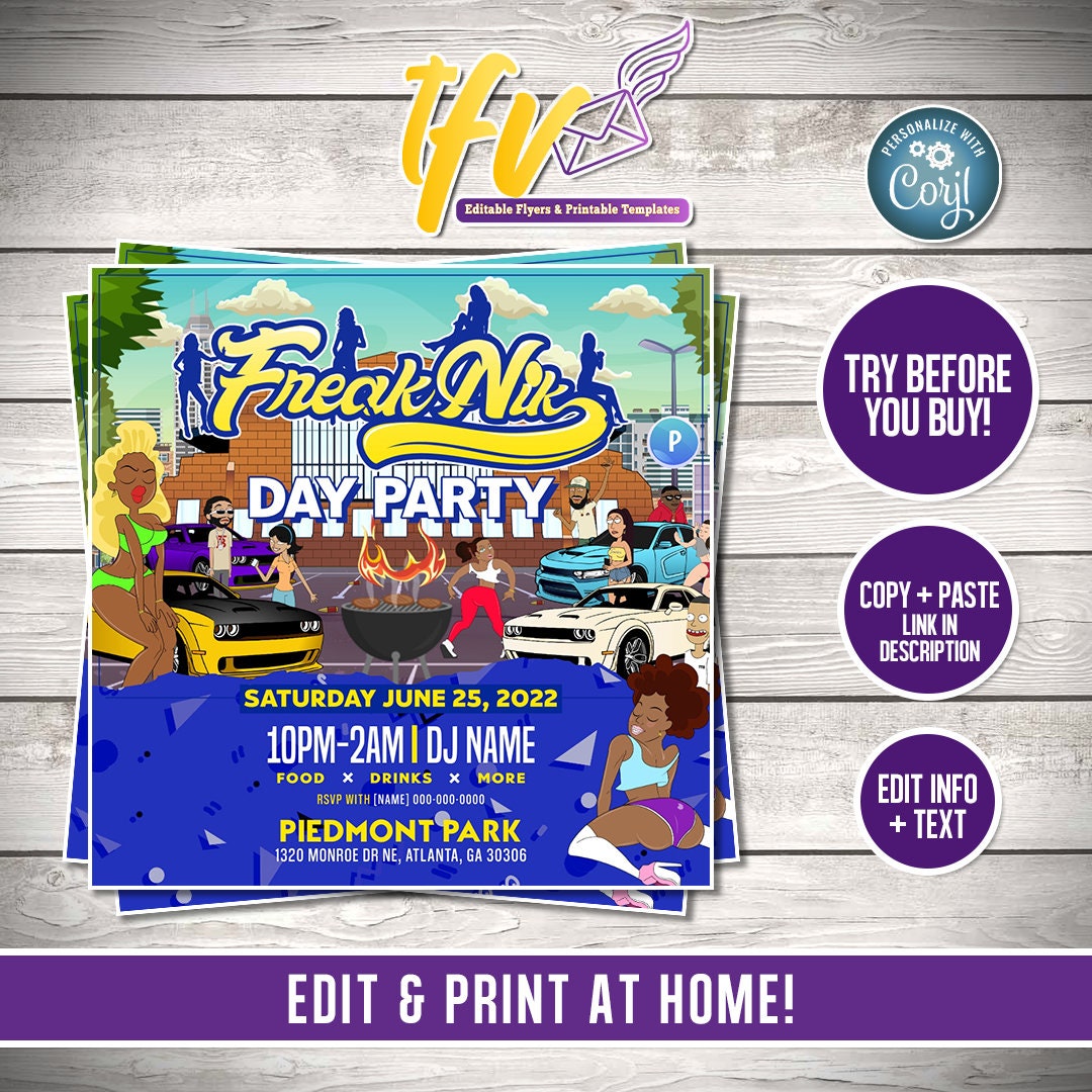 Freaknik Day Party Flyer with Blue Theme - Customizable Digital Invitation Template