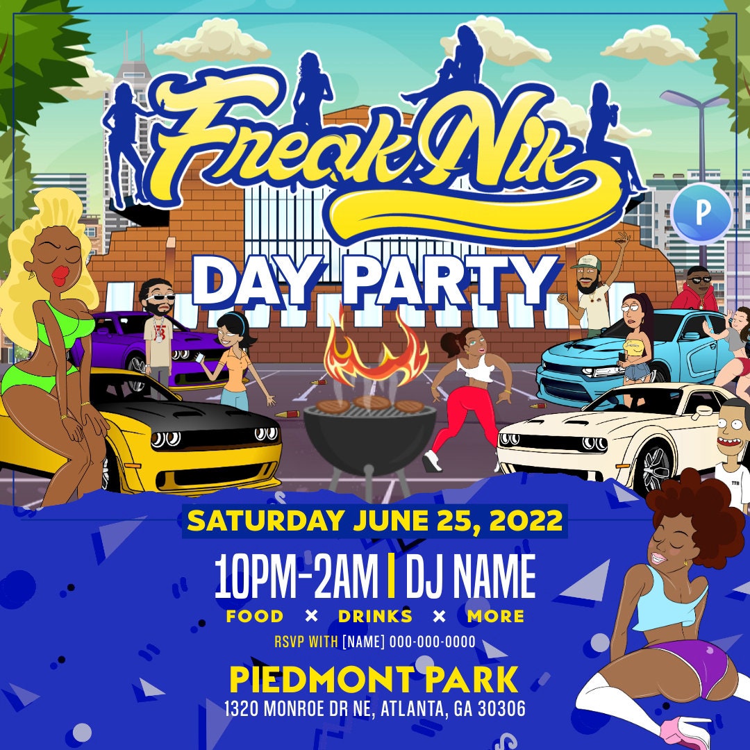 Freaknik Day Party Flyer with Blue Theme - Customizable Digital Invitation Template
