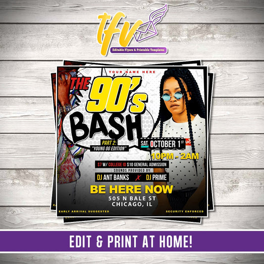The 90's Bash Party Invitation – Editable Template Corjl Design
