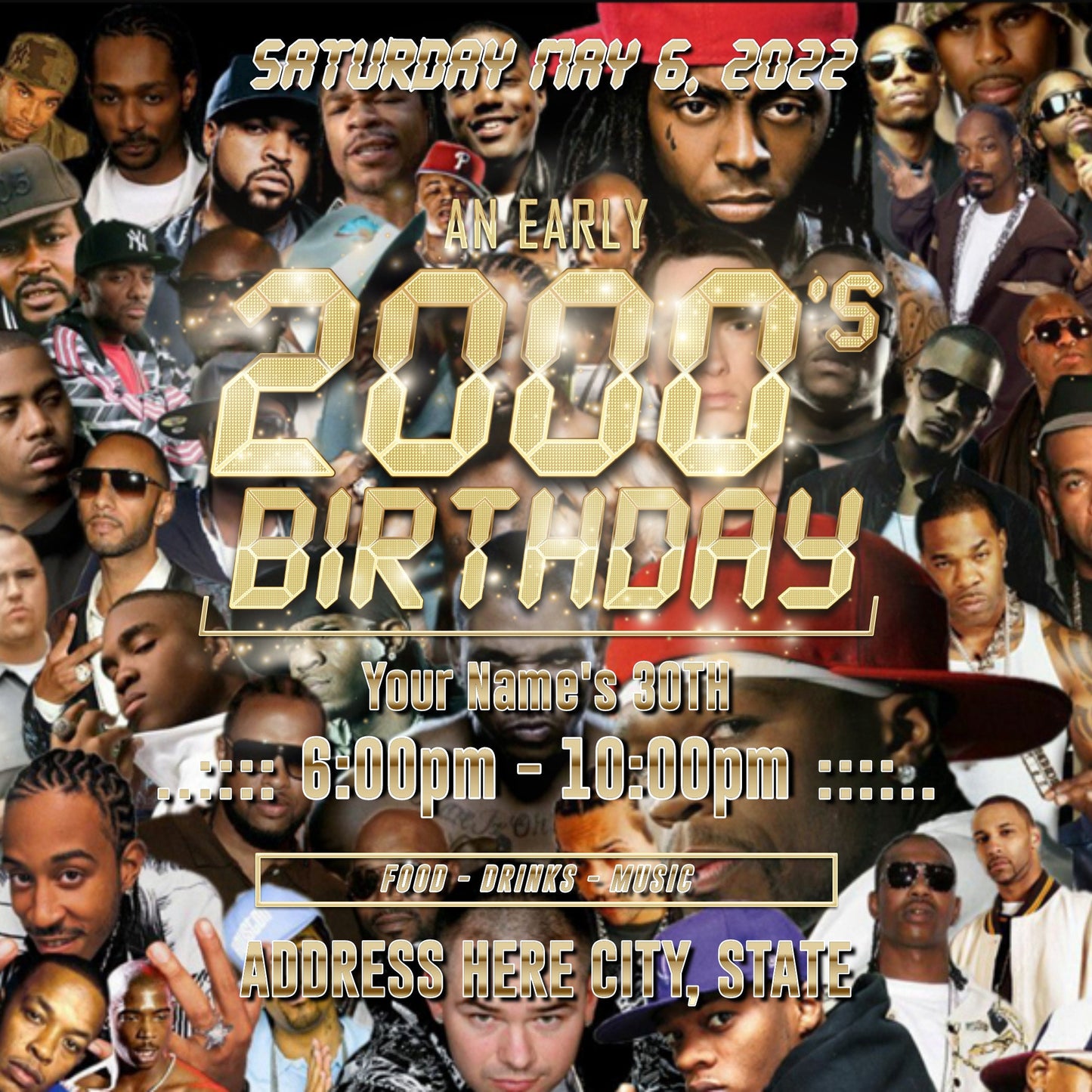 An Early 2000s Birthday Flyer Editable Template (Rap Edition)