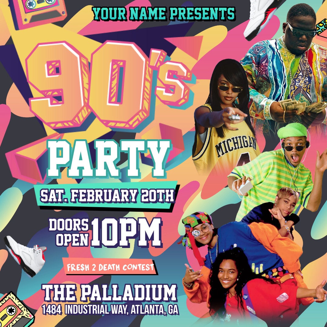Abstract Swirl 90's Party Flyer Editable Template