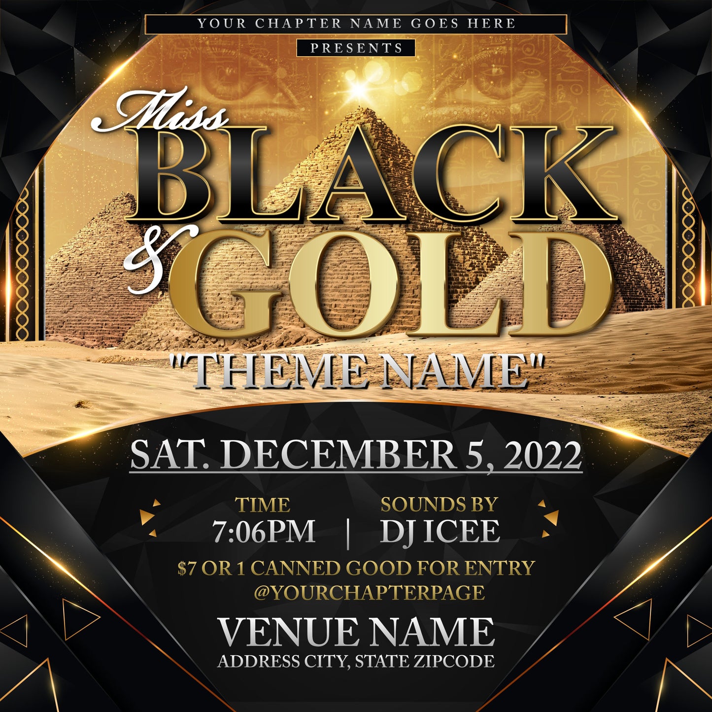 Miss Black and Gold Pageant Flyer Editable Template