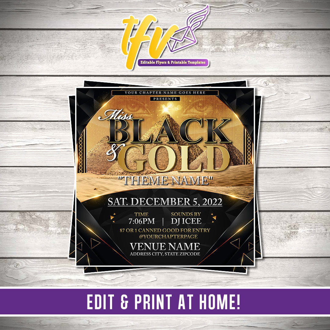 Miss Black and Gold Pageant Flyer Editable Template