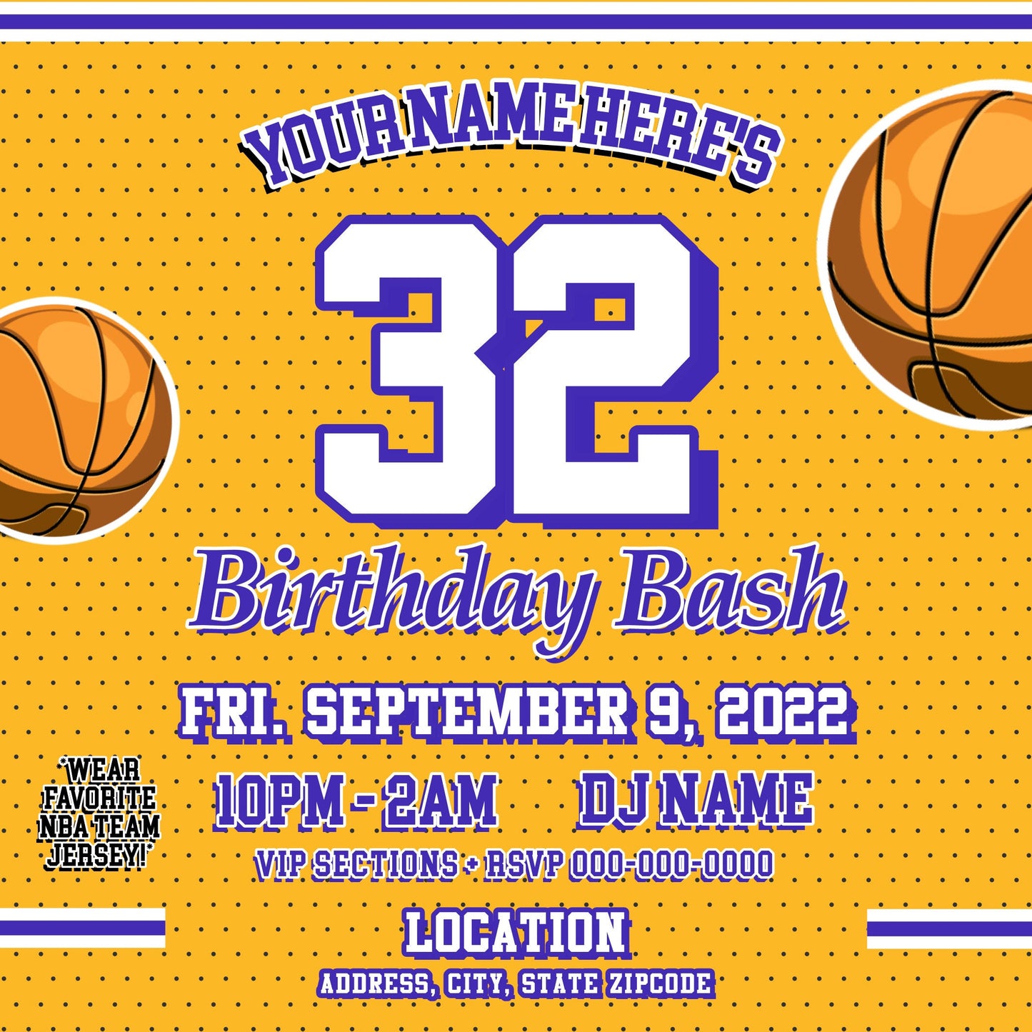 Laker Birthday Party Invitation – Editable Template (Corjl Design)