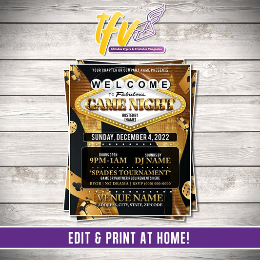 Black and Gold Las Vegas Game Night Flyer Editable Template
