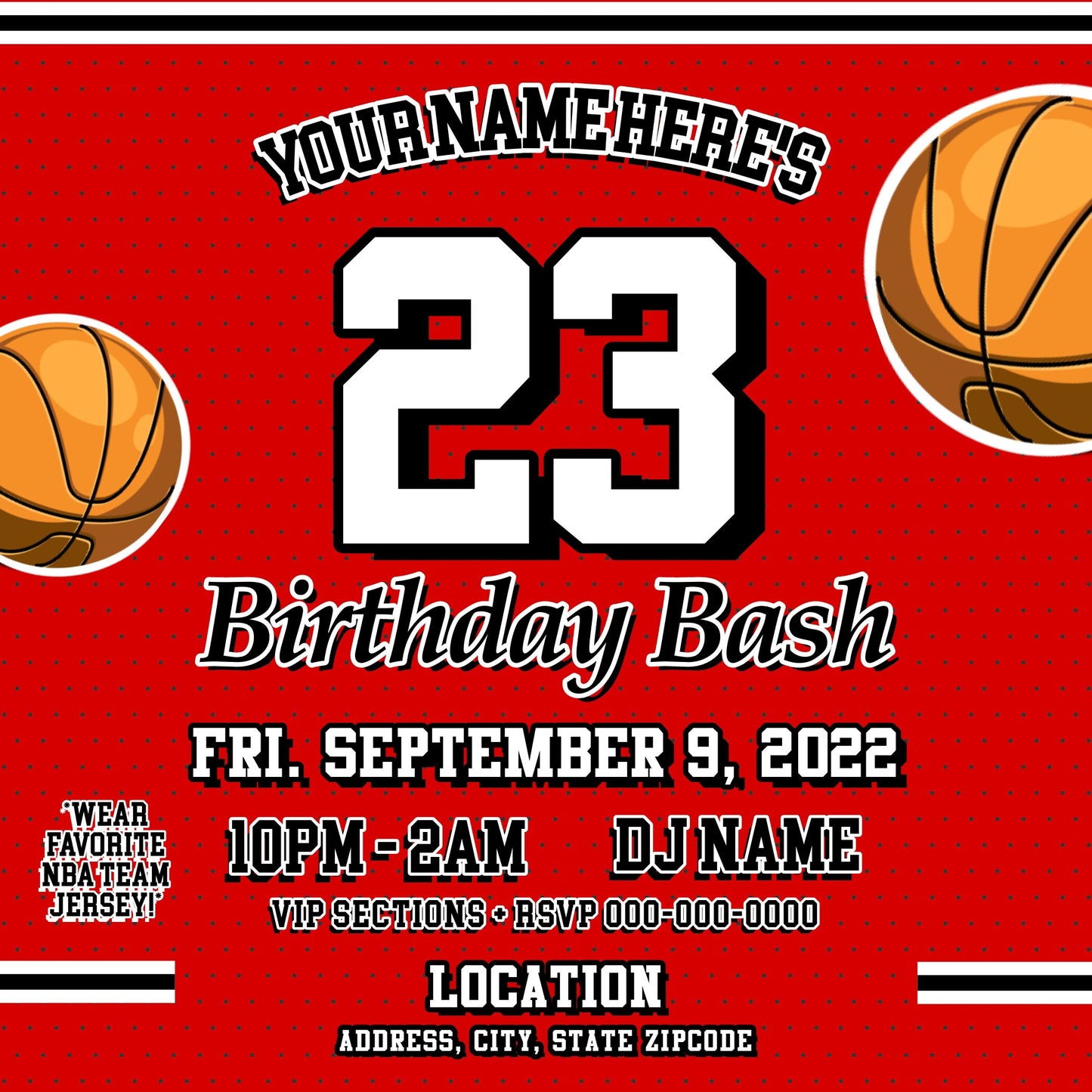 Chicago Bulls Birthday Party Invitation – Editable Template (Corjl Design)
