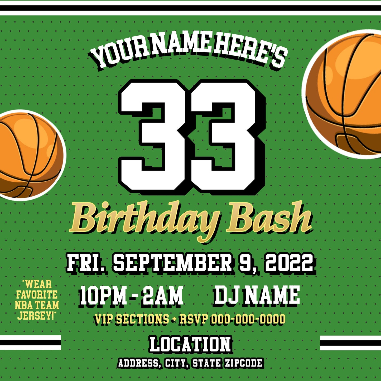 Celtics Basketball Birthday Party Invitation – Editable Template (Corjl Design)