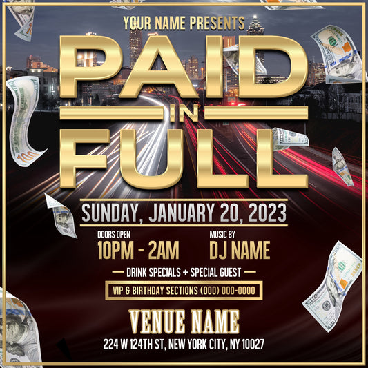 Paid in Full Party Invitation – Editable Template (Corjl Design)