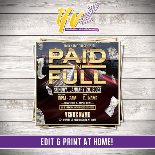Paid in Full Party Invitation – Editable Template (Corjl Design)