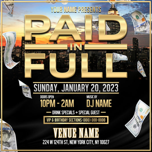 Paid in Full Party (NYC) Invitation – Editable Template (Corjl Design)