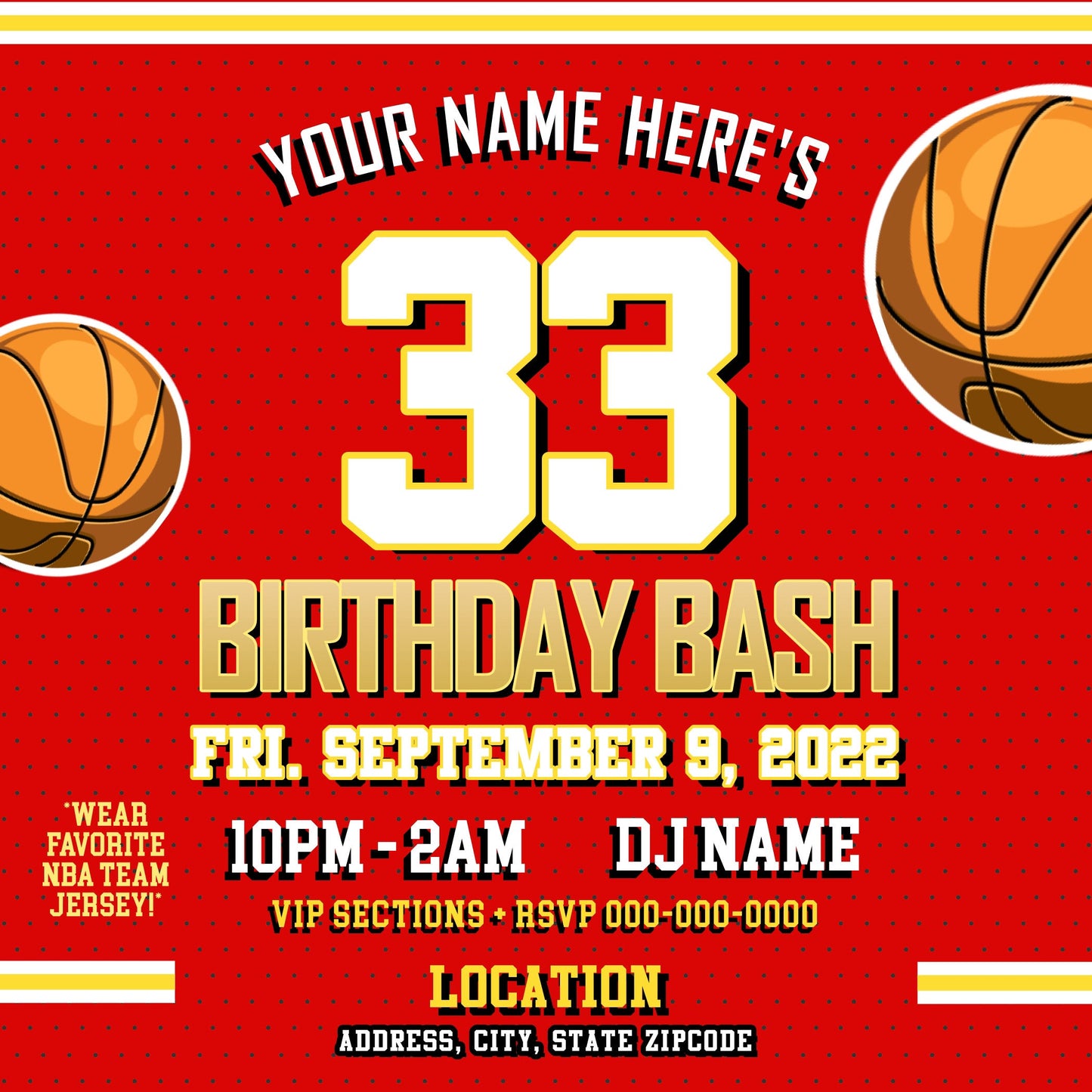 Hawks Basketball Birthday Party Invitation – Editable Template (Corjl Design)