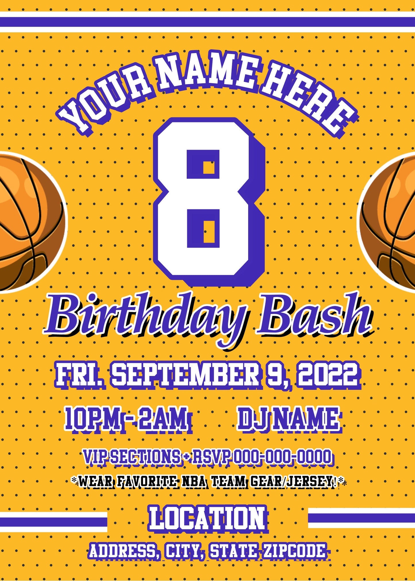 Lakers Birthday Party Invitation – Editable Template (Corjl Design)