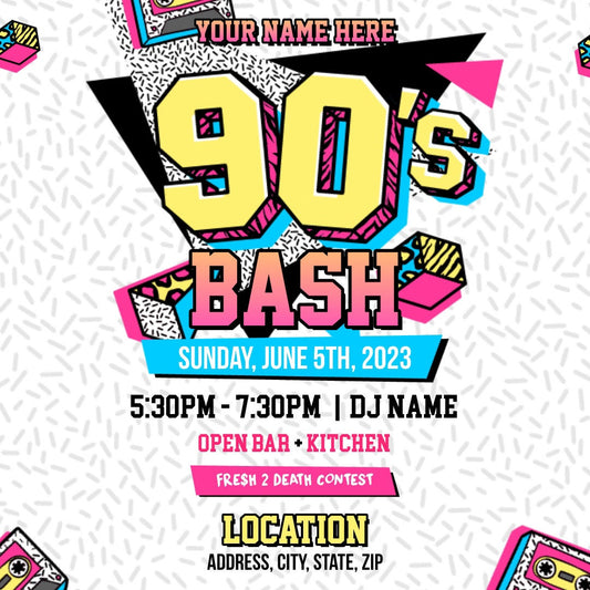 Retro Vibe 90's Bash Party Invitation – Editable Corjl Template