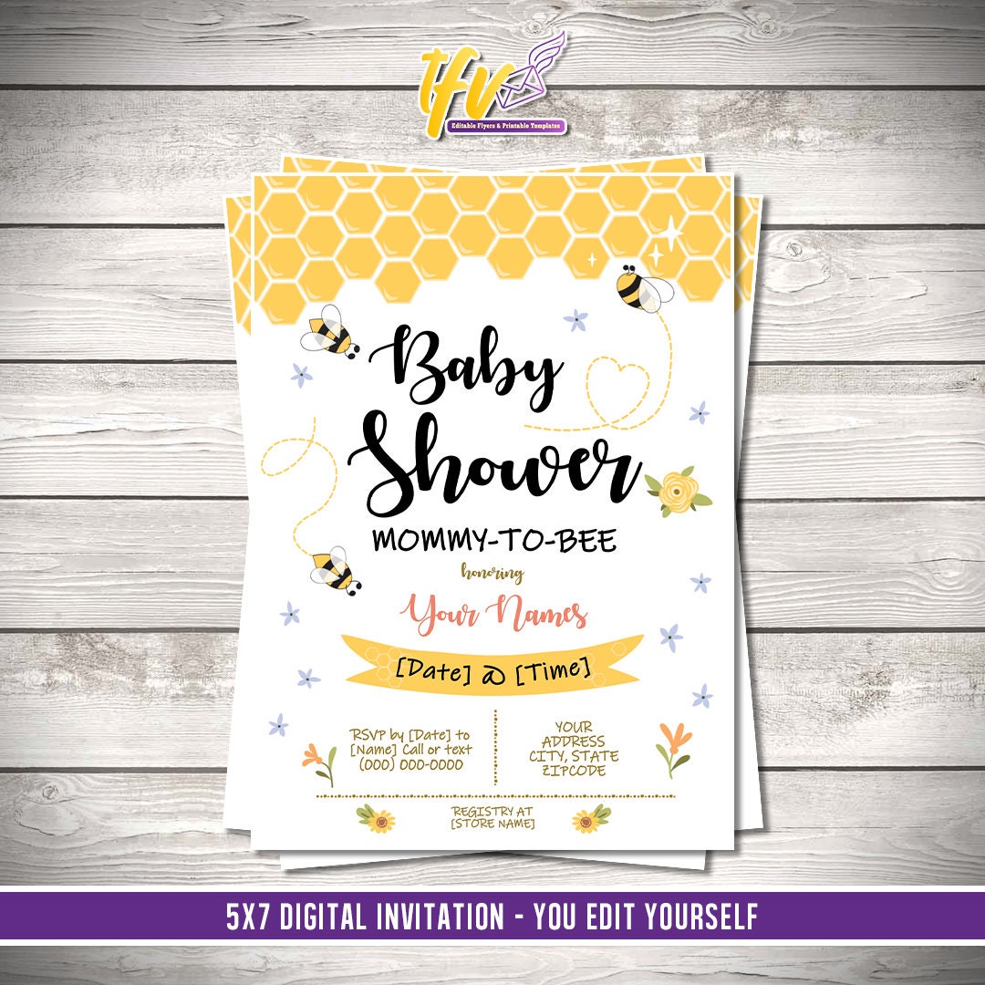 Mommy to Bee Baby Shower Flyer Editable Template