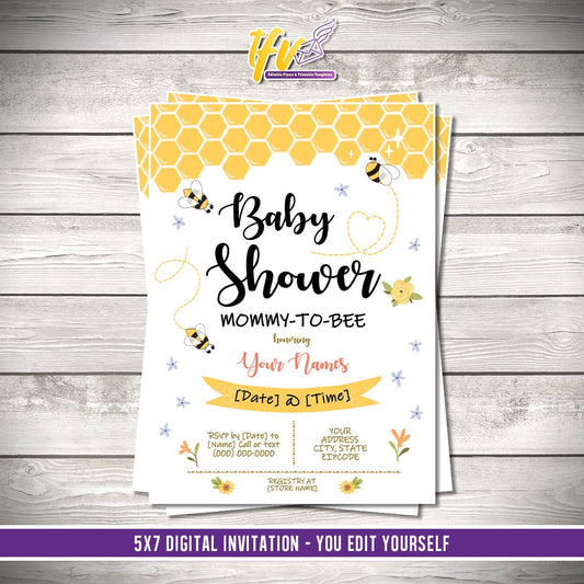 Mommy to Bee Baby Shower Flyer Editable Template