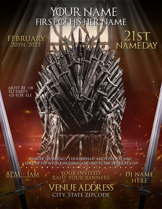 Game of Thrones Name Day Birthday Party Invitation – Editable Template (Corjl Design)