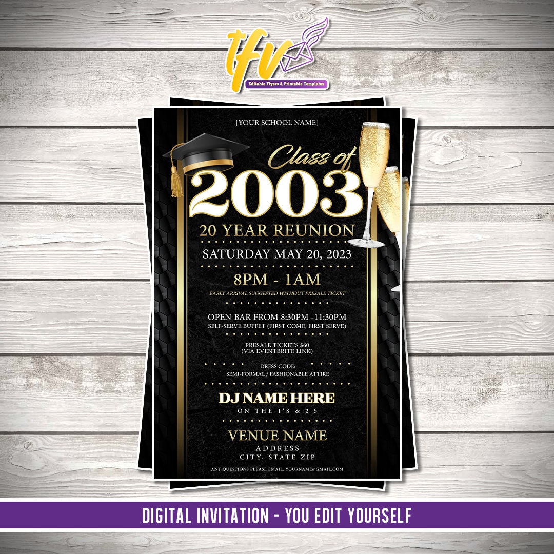 Class Reunion (Black and Gold) Graduation Flyer Editable Template