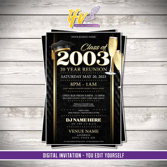 Class Reunion (Black and Gold) Graduation Flyer Editable Template