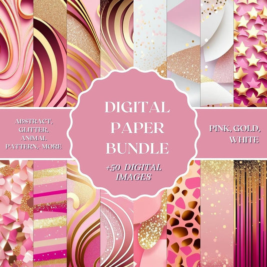 Pink and Gold Digital Paper Bundle