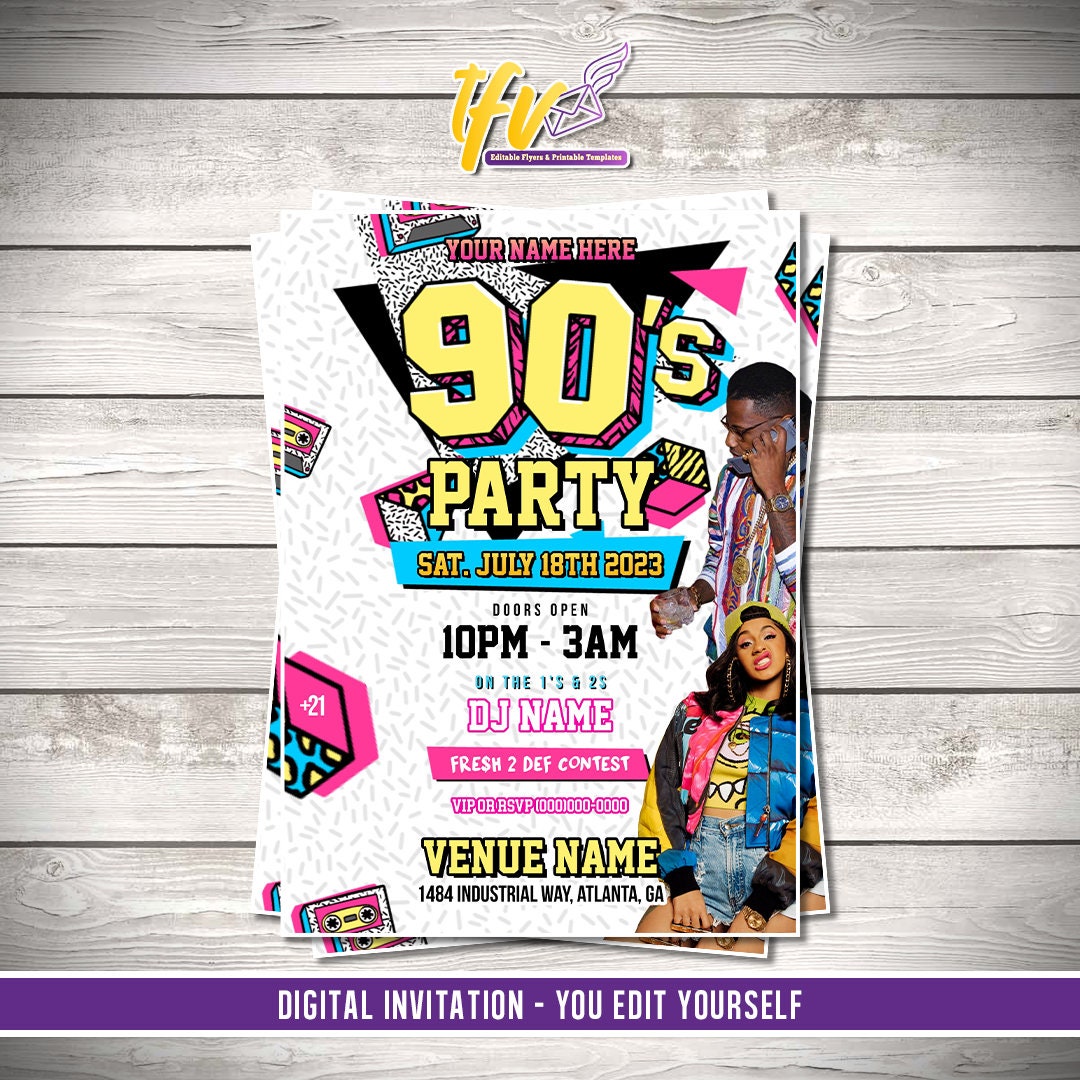 90s Retro Vibe Party Flyer Editable Template (Instagram)
