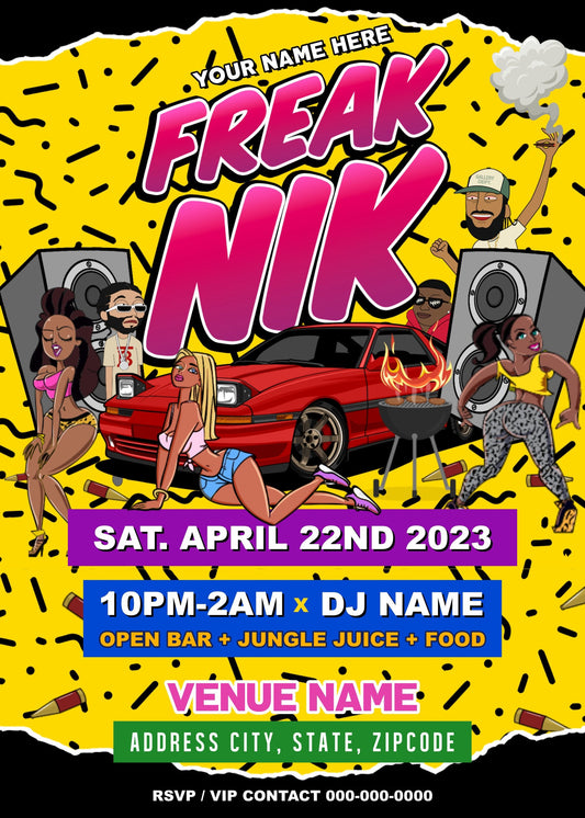 Retro Freaknik Party Flyer Editable Template (Yellow)