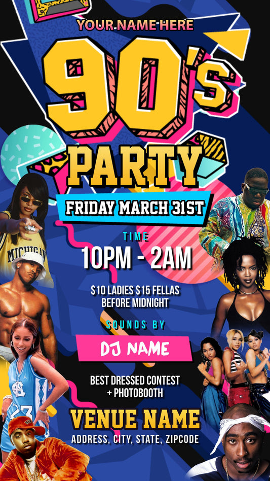 90s Party Night Mobile Invitation – Editable Corjl Template