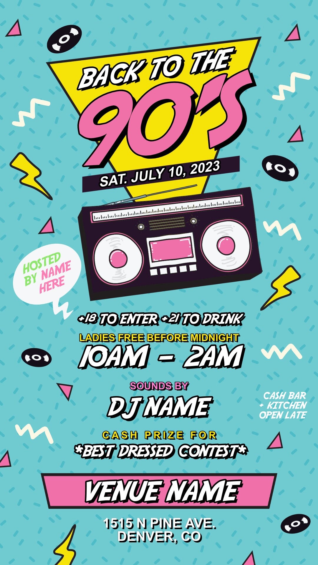 Back to the 90s Party Flyer Editable Template