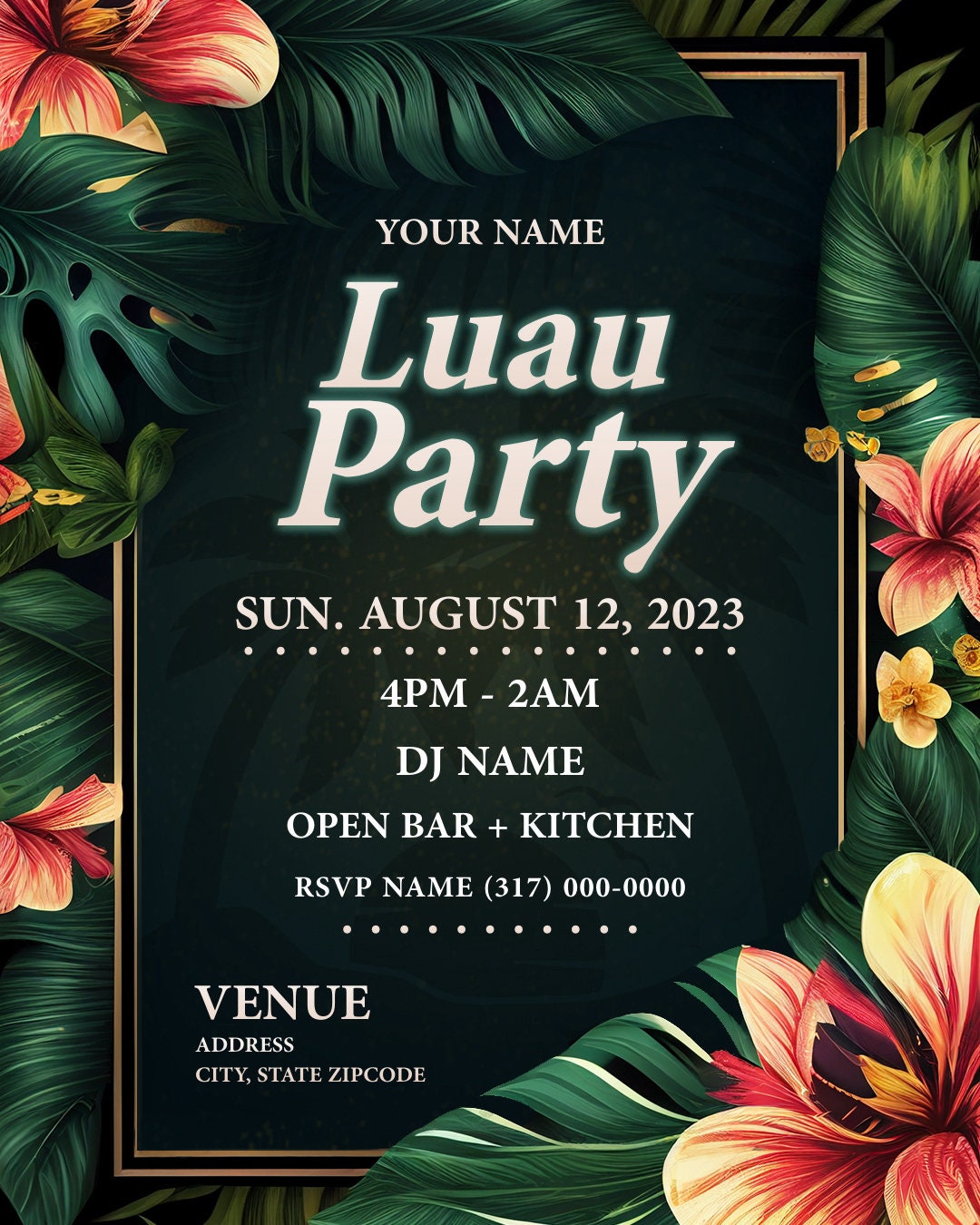 Luau Party Flyer Editable Template
