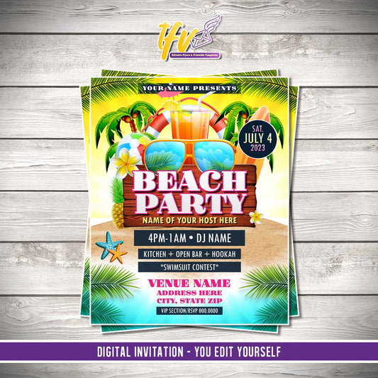 Beach Party Flyer Editable Template