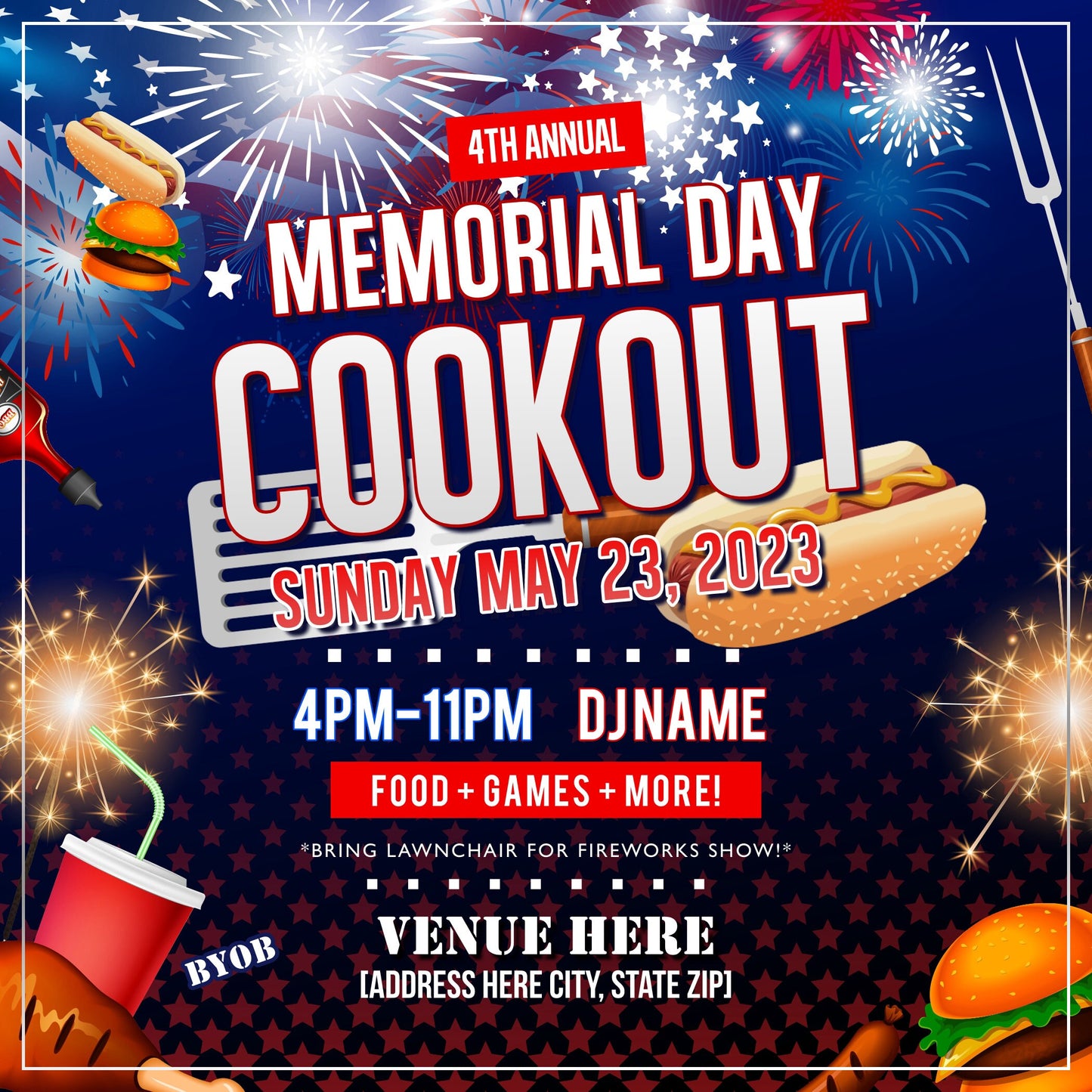 Memorial Day Cookout Flyer Editable Template