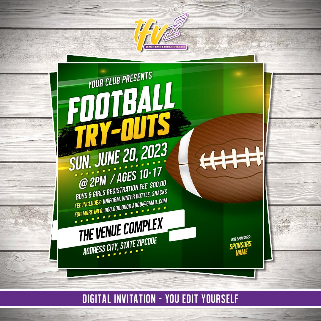 Football Tryouts Invitation – Editable Template (Corjl Design)