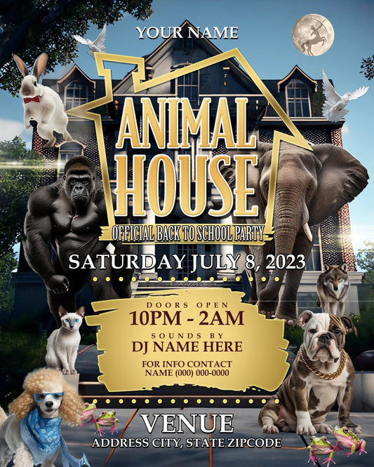 Animal House College Party Flyer Editable Template