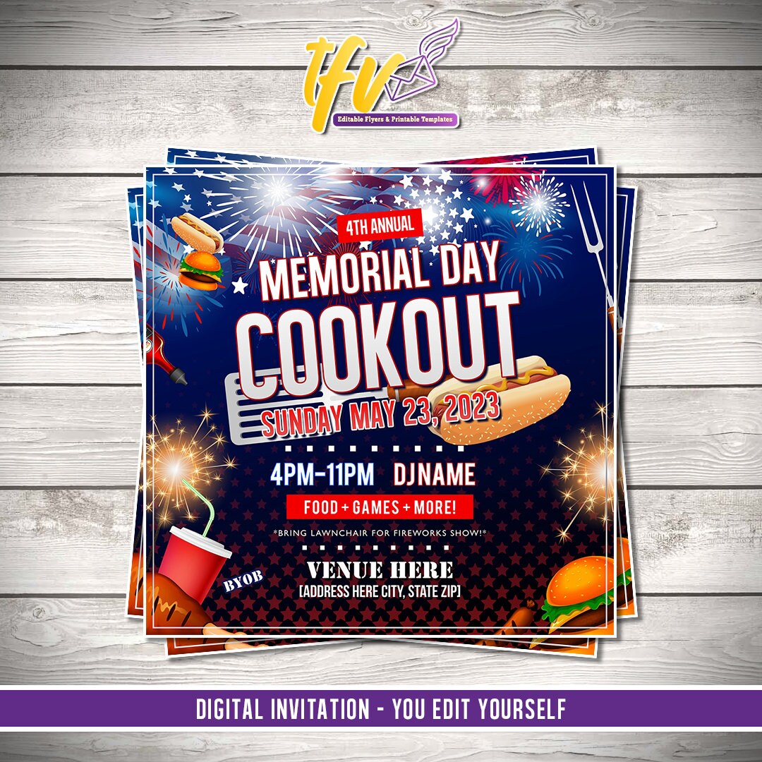 Memorial Day Cookout Flyer Editable Template