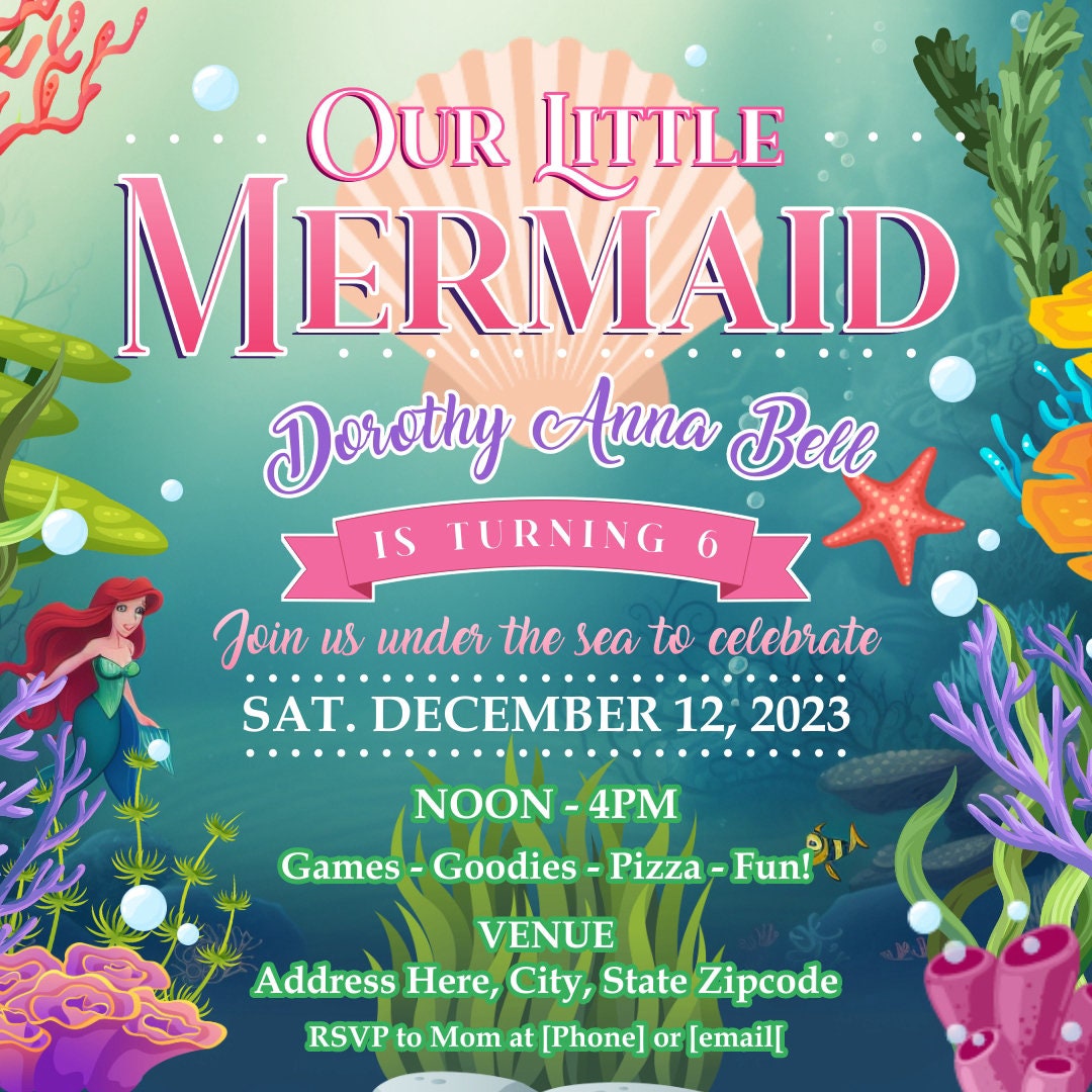 Mermaid Party Flyer Editable Template