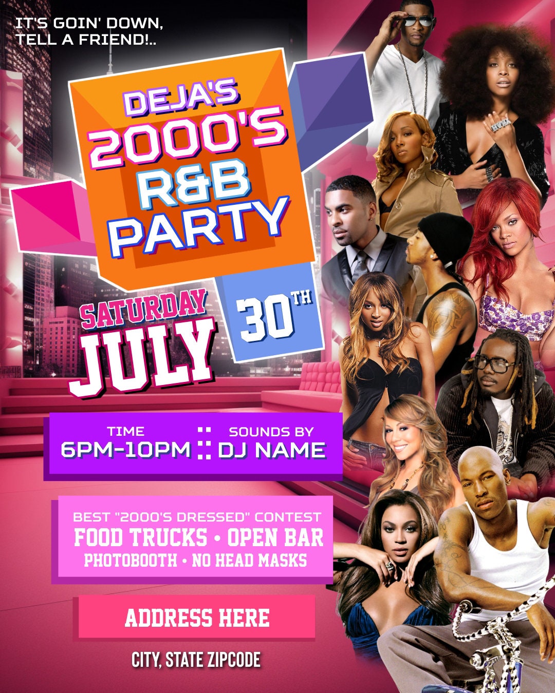 2000s R&B Block Party Birthday Invitation – Editable Template (Corjl Design)