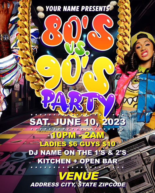 80s vs 90s Party Flyer (Young OG Edition) – Editable Template