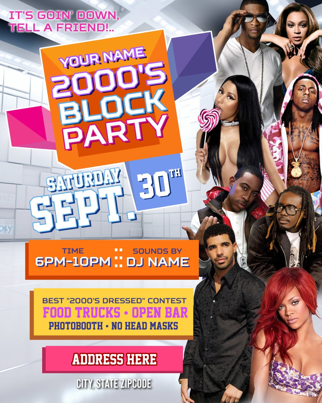 White 2010's 106 and Park Block Party Invitation – Editable Corjl Template