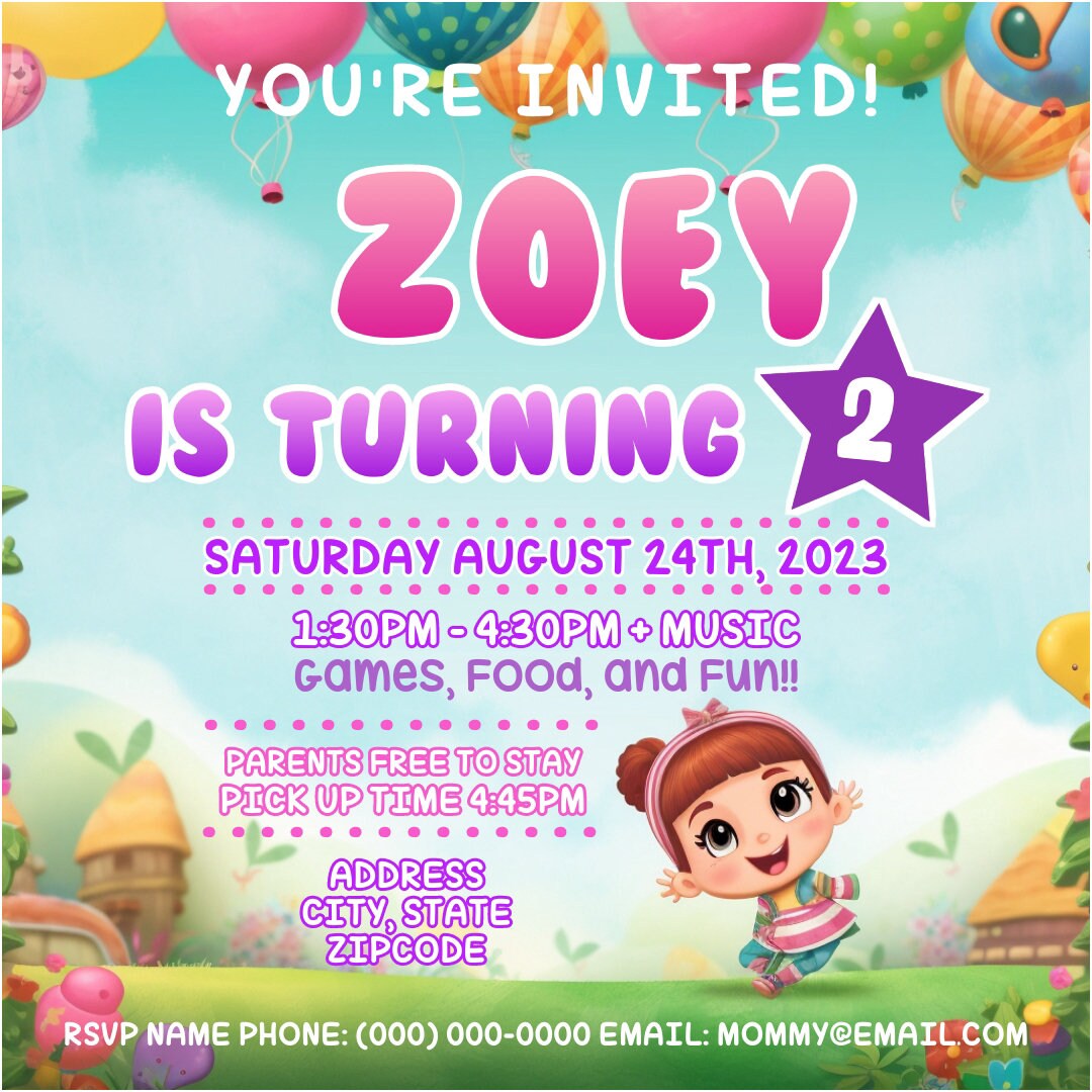 Baby Girl Birthday Party Flyer Editable Template