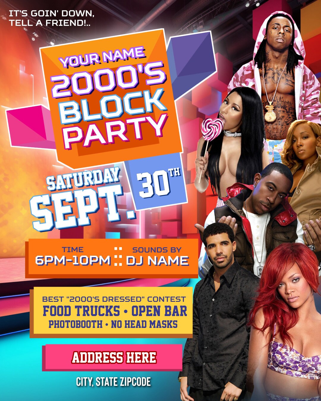 Late 2000's Block Party Flyer Editable Template