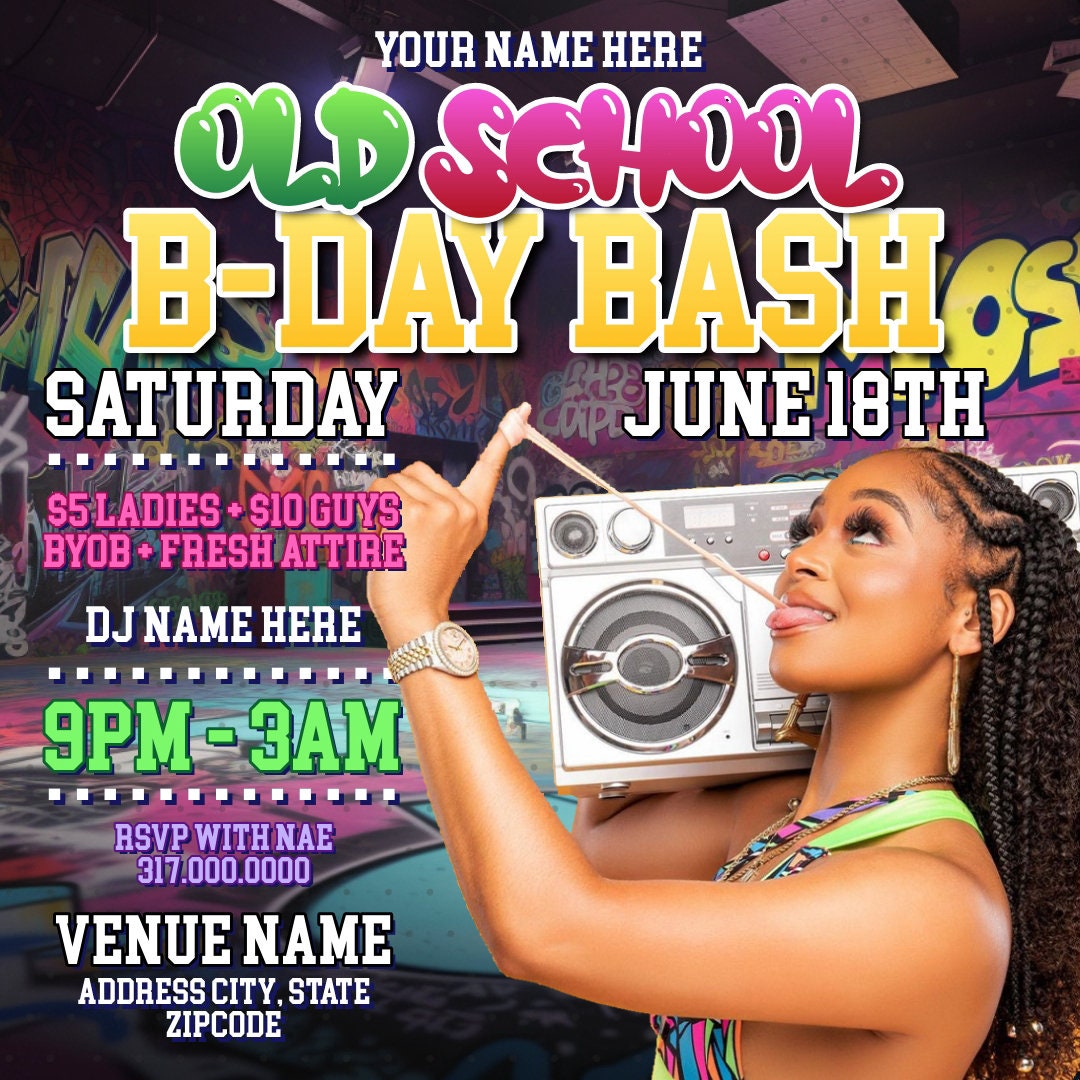 Old School Birthday Party Invitation - Editable Template (Corjl Design)