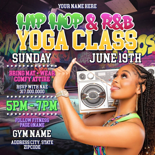 Hip Hop & R&B Yoga Class Invitation - Editable Template (Corjl Design)